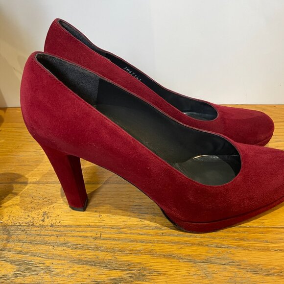 Stuart Weitzman Red Suede Platform Heels Size 9.5 - Picture 3 of 8